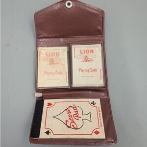 Vintage Miniature Double Deck LionPlaying Cards in Snap Wallet Travel Case
